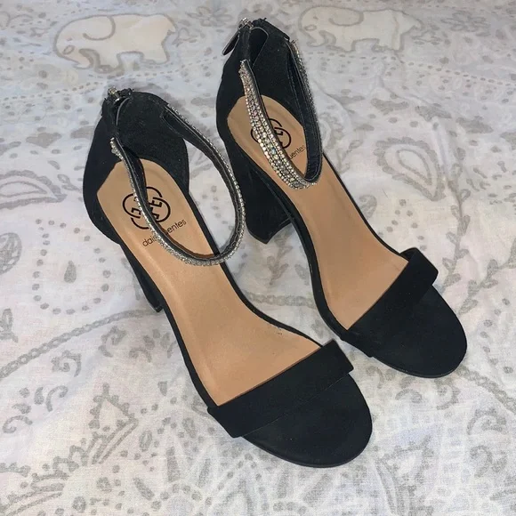 Daisy Fuentes Rainbow Black Rhinestone Block Heels Sz 9 - Picture 4 of 9